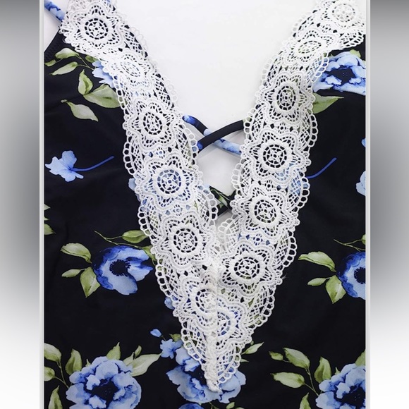 🔥Modihito Women's Tummy Control One Piece Swimsuit Vintage Lace V Neck Swimwear - Picture 8 of 10